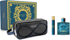 Versace Eros pour Homme Coffret Cadeau 100ml EDT + Mini 10ml + Trousse de Toilette