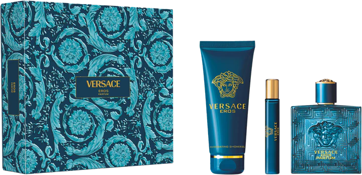 Versace Eros Geschenkset: 100 ml Parfum + 10 ml Mini-Flakon + 150 ml Duschgel für Herren