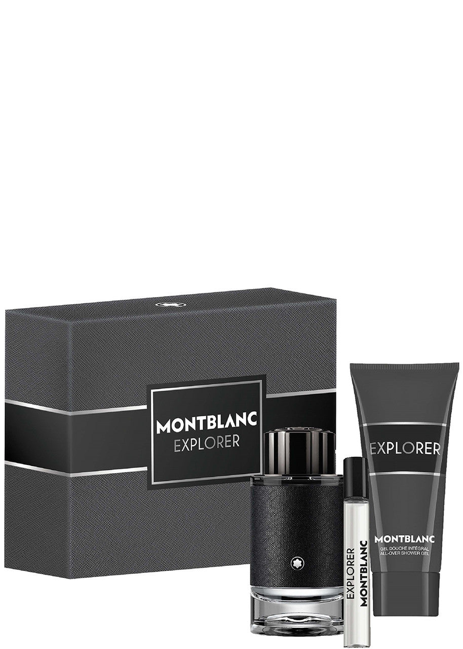 Coffret cadeau Mont Blanc Explorer 100ml EDP + Gel Douche 100ml + Mini EDP 7,5ml pour hommes