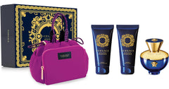 Versace Dylan Blue Geschenkset: 100 ml Eau de Parfum + 100 ml Duschgel + 100 ml Bodylotion + Tasche