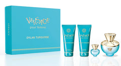 Coffret cadeau pour femmes Versace Dylan Turquoise 100ml EDT Spray + 100ml Lait pour le corps + 100ml Gel douche + Mini