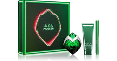 Coffret cadeau Mugler Aura 30ml EDP rechargeable pour femmes + Lait corporel 50ml + Stylo parfum