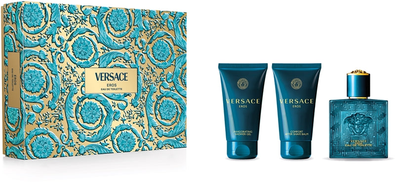 VERSACE Eros 50ml EDT + 50ml After Shave Balsam + 50ml Duschgel für Männer Geschenkset
