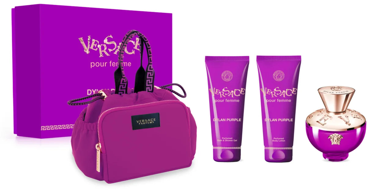 Coffret cadeau Versace Dylan Purple 100ml EDP + Gel Douche 100ml + Lait Corporel 100ml + Sac pour Femme