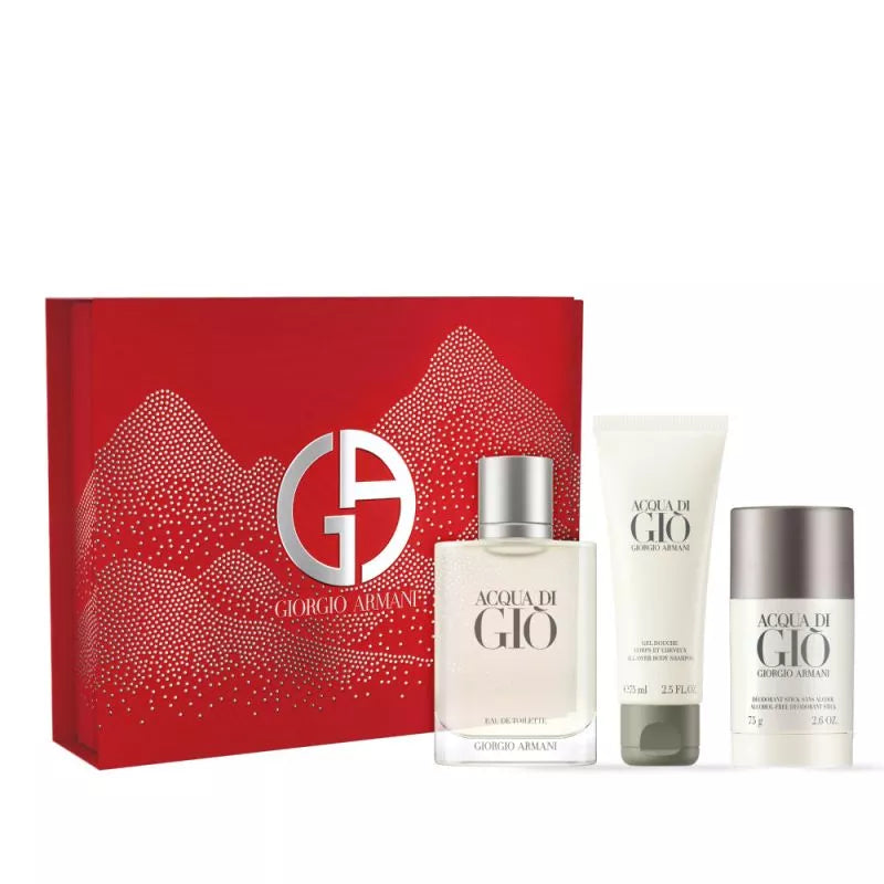 Giorgio Armani Acqua Di Gio 100ml EDT + 75ml Gel Doccia + 75ml Deo per Uomo Set Regalo