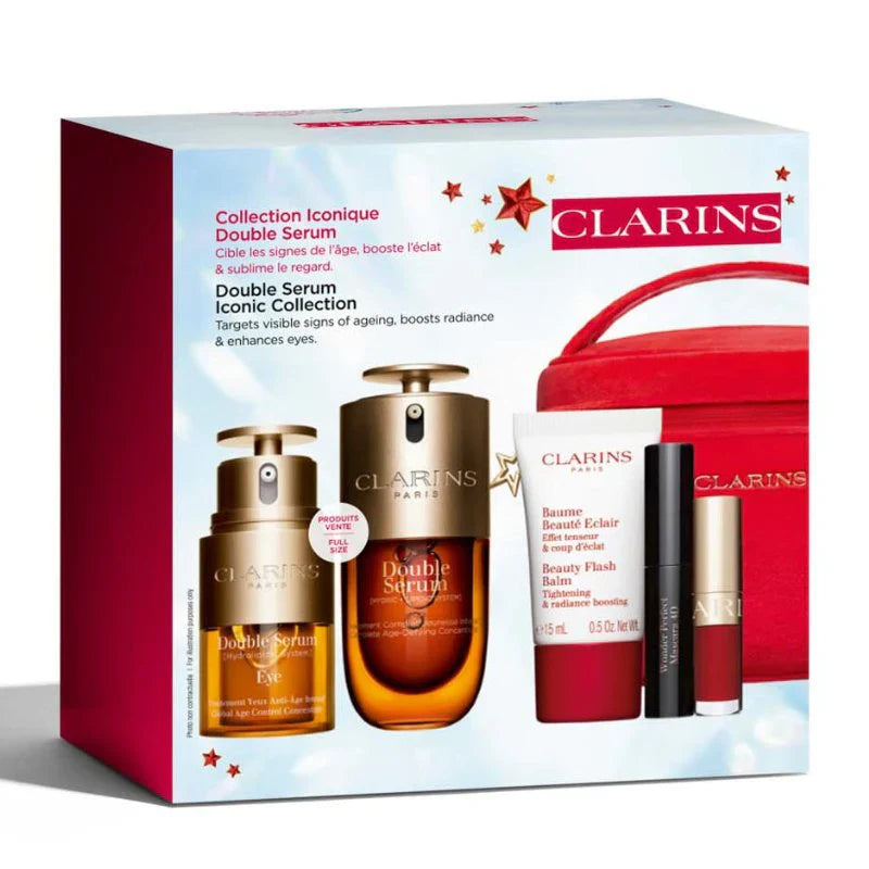 Clarins Double Serum Eye 20ml + Double Serum 30ml + Beauty Flash Balm 15ml + Mascara + Rouge à lèvres coffret cadeau