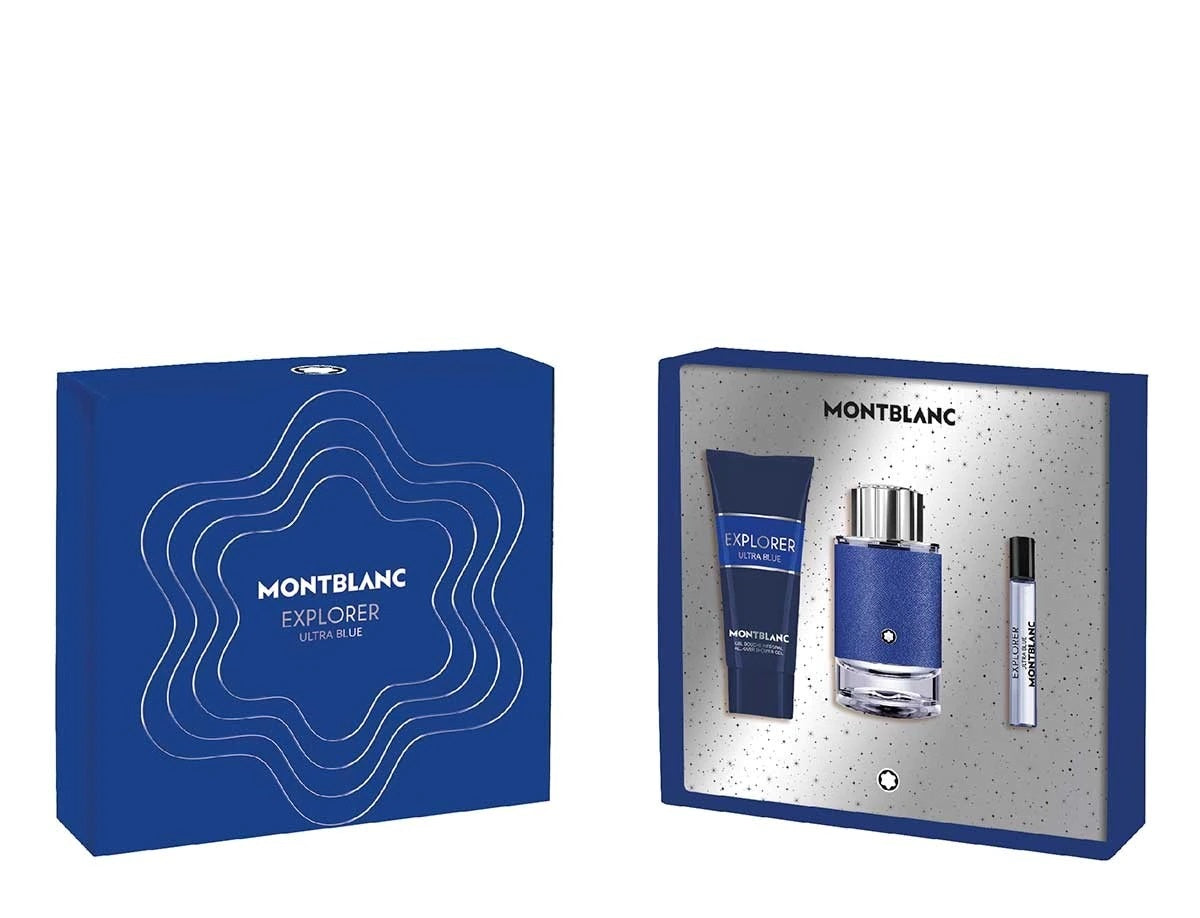 Montblanc Explorer Ultra Blue 100ml EDP + 7,5ml EDP Mini + 100ml Gel Douche pour hommes Coffret cadeau